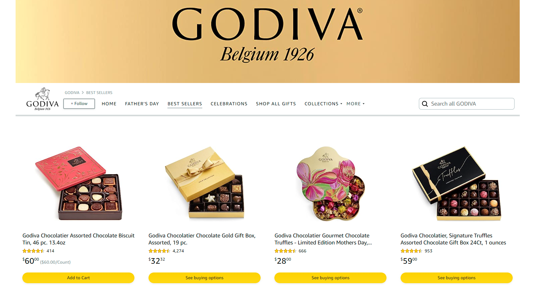 Godiva best sellers page